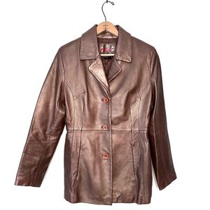 Brandon Thomas Brown Bronze Leather Coat Size Medium